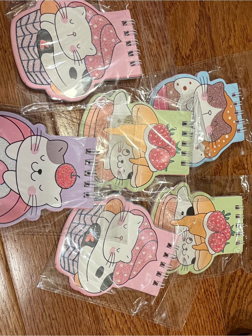 Cute Cat Mini Notebooks with Glitter Accents - Pink, Purple, Green